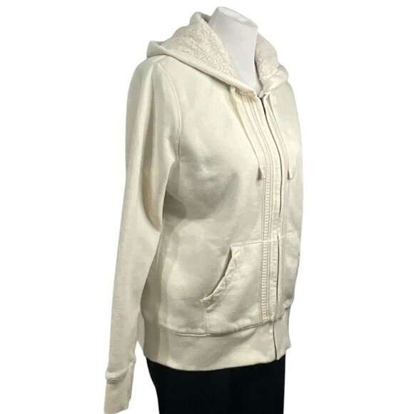 Eddie Bauer Jacket Women Large  White Full Zip Long Sleeve Hooded Sherpa Lined - Picture 10 of 11